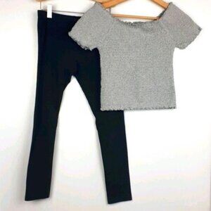 Gray Smocked Off Shoulder Top Size XL w/ Bonus Leggings Size Large